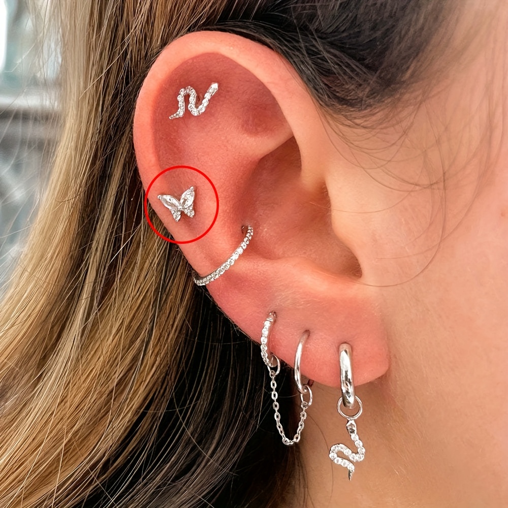 Small Butterfly Cubic Synthetic Zirconia Ear Bone Studs